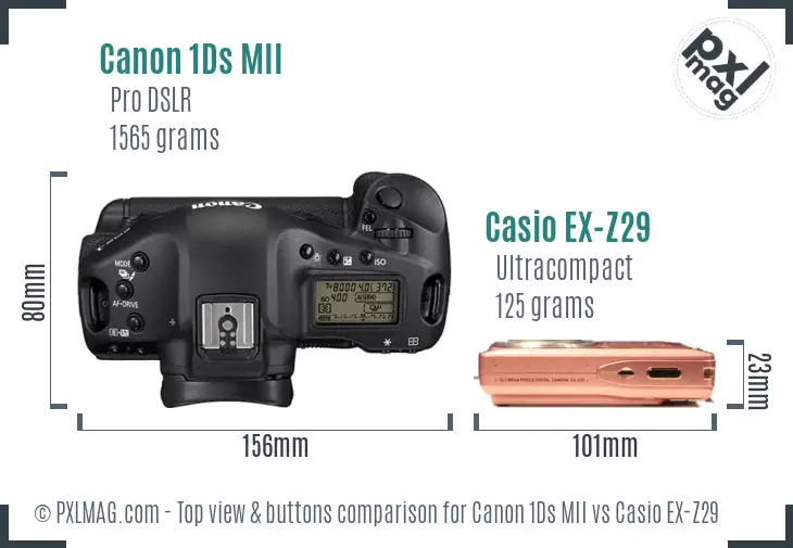 Canon 1Ds MII vs Casio EX-Z29 top view buttons comparison