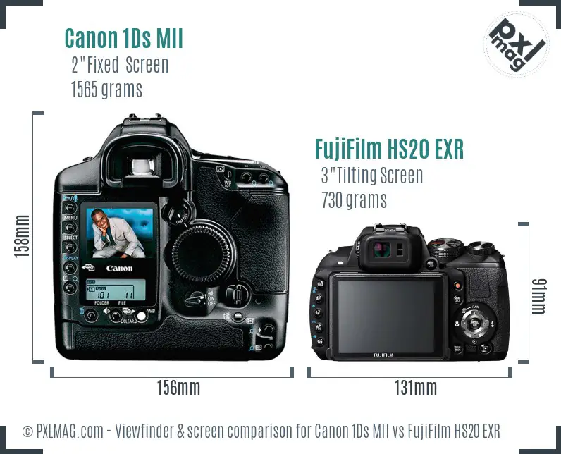 Canon 1Ds MII vs FujiFilm HS20 EXR Screen and Viewfinder comparison
