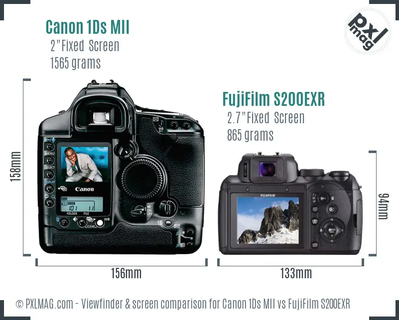 Canon 1Ds MII vs FujiFilm S200EXR Screen and Viewfinder comparison
