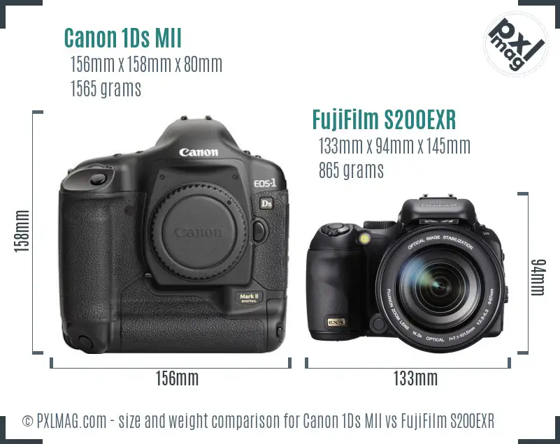 Canon 1Ds MII vs FujiFilm S200EXR size comparison