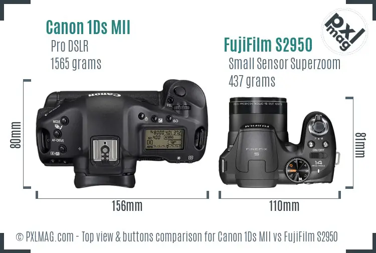 Canon 1Ds MII vs FujiFilm S2950 top view buttons comparison