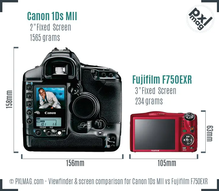 Canon 1Ds MII vs Fujifilm F750EXR Screen and Viewfinder comparison