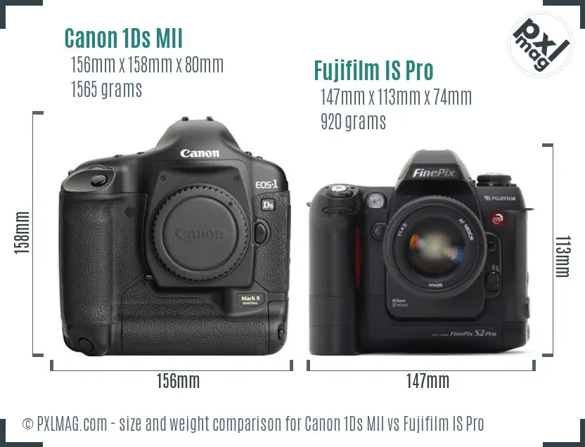 Canon 1Ds MII vs Fujifilm IS Pro size comparison