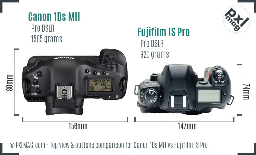 Canon 1Ds MII vs Fujifilm IS Pro top view buttons comparison
