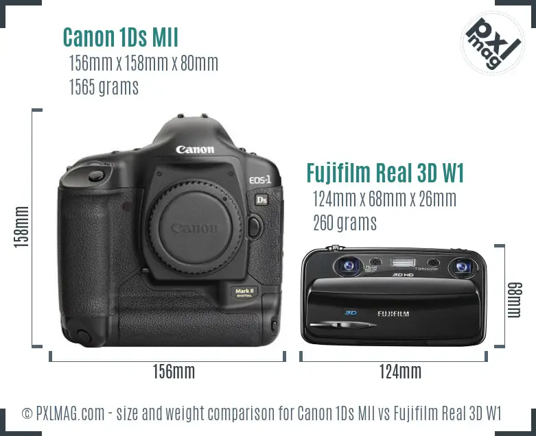 Canon 1Ds MII vs Fujifilm Real 3D W1 size comparison Canon 1Ds MII vs Fujifilm Real 3D W1 size comparison