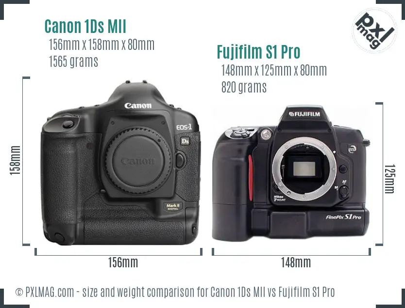Canon 1Ds MII vs Fujifilm S1 Pro size comparison