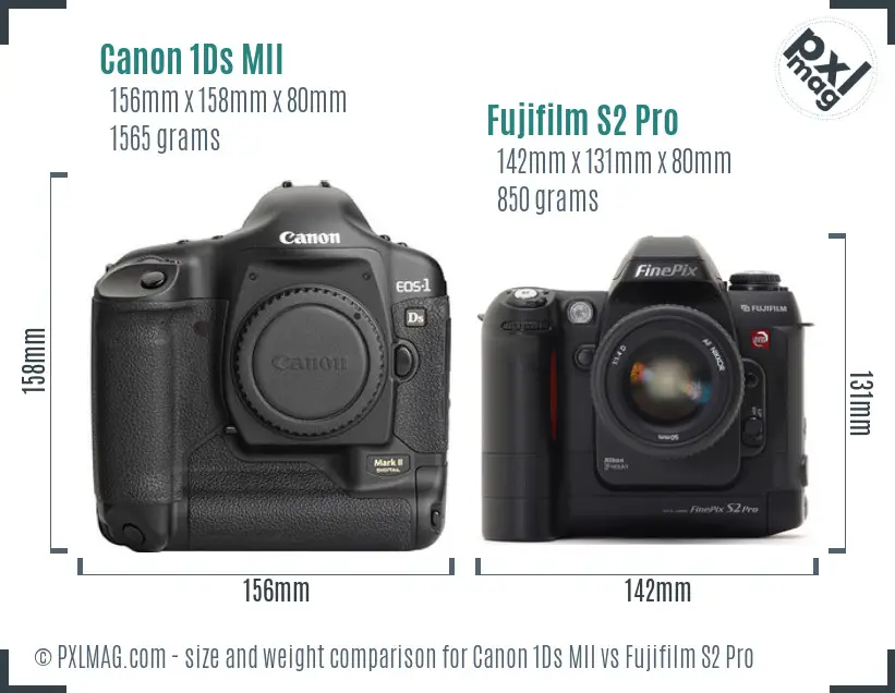Canon 1Ds MII vs Fujifilm S2 Pro size comparison