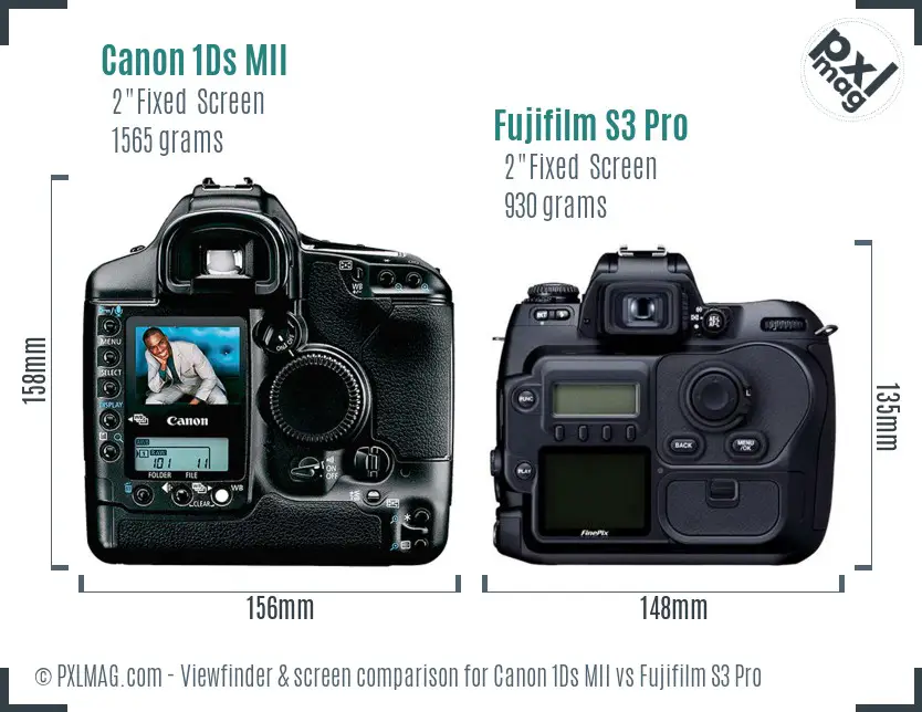 Canon 1Ds MII vs Fujifilm S3 Pro Screen and Viewfinder comparison