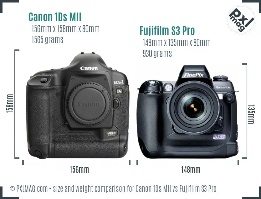 Canon 1Ds MII vs Fujifilm S3 Pro size comparison