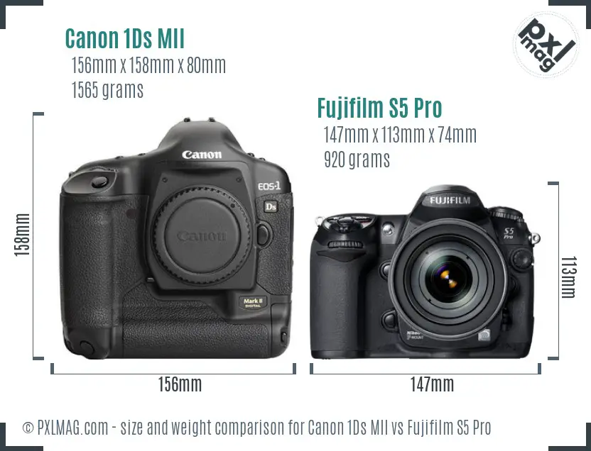 Canon 1Ds MII vs Fujifilm S5 Pro size comparison