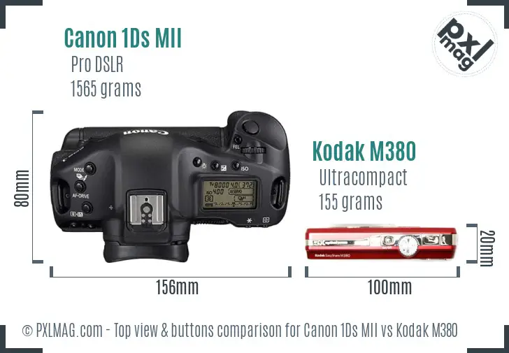 Canon 1Ds MII vs Kodak M380 top view buttons comparison