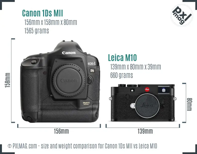 Canon 1Ds MII vs Leica M10 size comparison