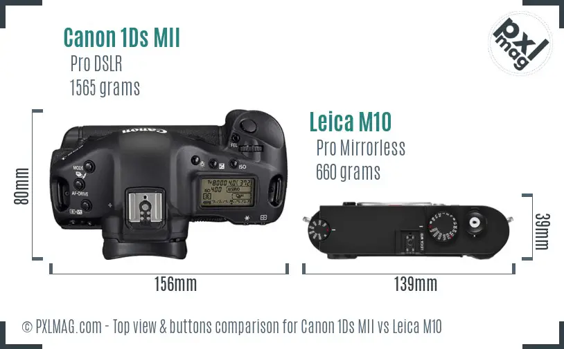 Canon 1Ds MII vs Leica M10 top view buttons comparison