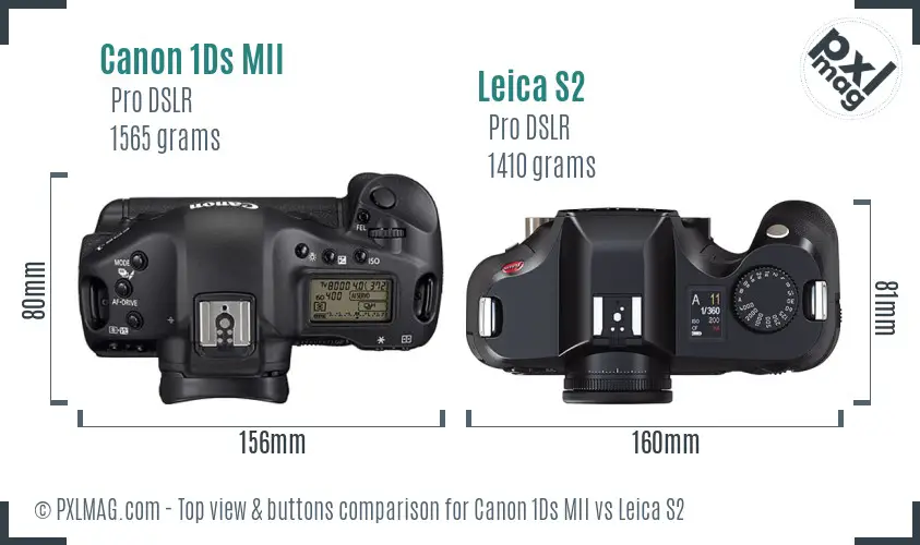 Canon 1Ds MII vs Leica S2 top view buttons comparison