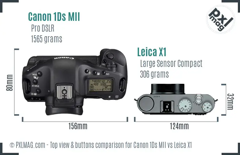 Canon 1Ds MII vs Leica X1 top view buttons comparison Canon 1Ds MII vs Leica X1 top view buttons comparison
