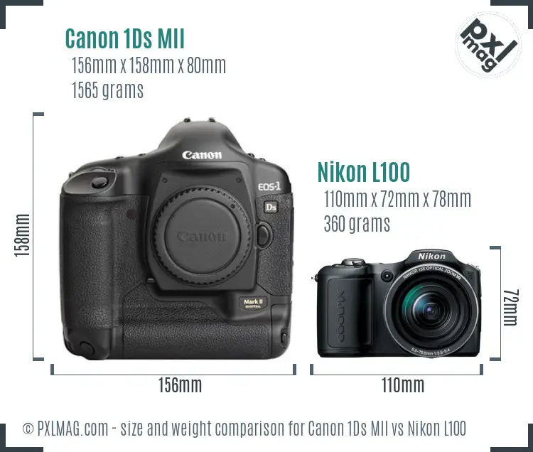 Canon 1Ds MII vs Nikon L100 size comparison