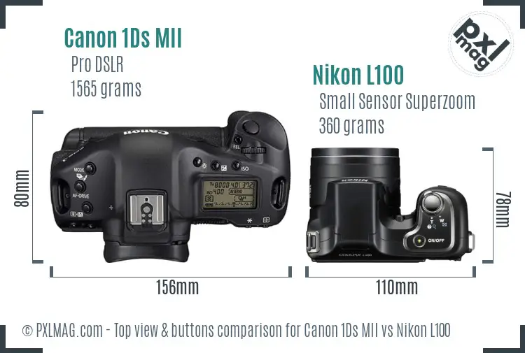 Canon 1Ds MII vs Nikon L100 top view buttons comparison