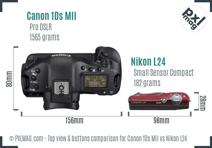 Canon 1Ds MII vs Nikon L24 top view buttons comparison