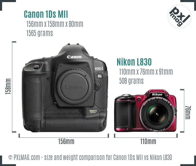 Canon 1Ds MII vs Nikon L830 size comparison