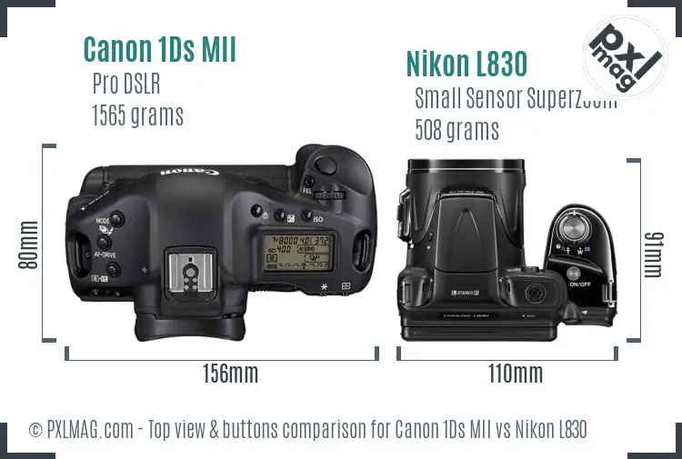 Canon 1Ds MII vs Nikon L830 top view buttons comparison