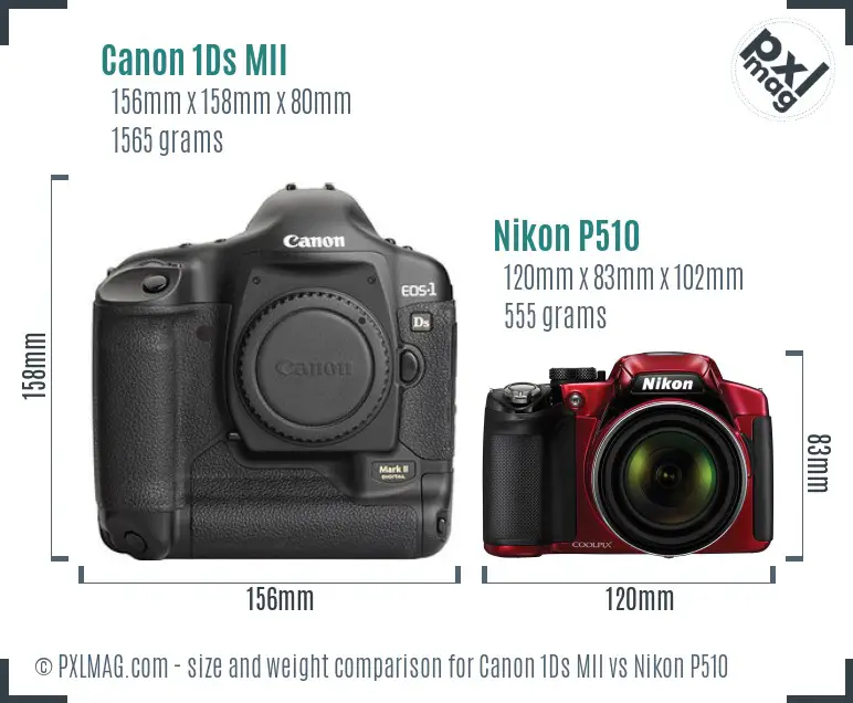 Canon 1Ds MII vs Nikon P510 size comparison Canon 1Ds MII vs Nikon P510 size comparison