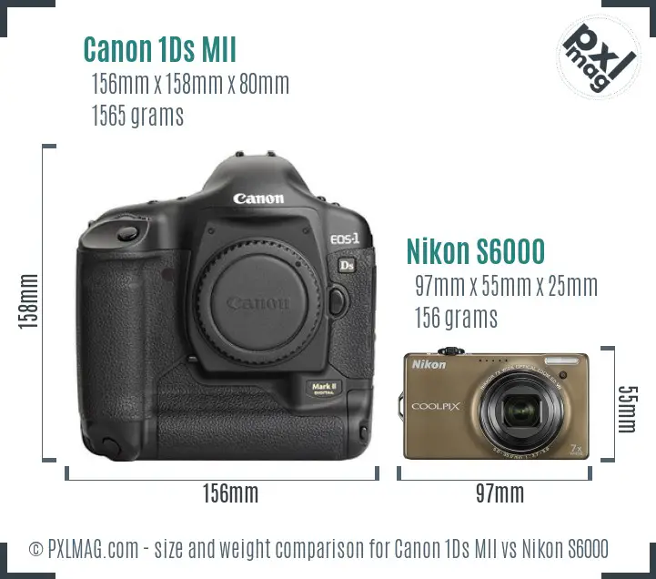 Canon 1Ds MII vs Nikon S6000 size comparison