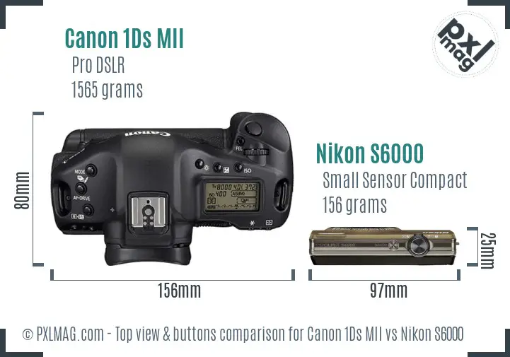Canon 1Ds MII vs Nikon S6000 top view buttons comparison