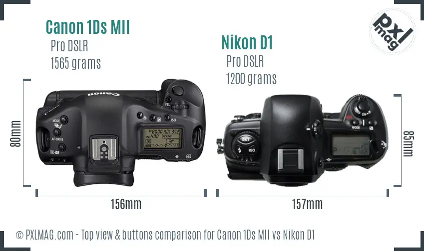 Canon 1Ds MII vs Nikon D1 top view buttons comparison