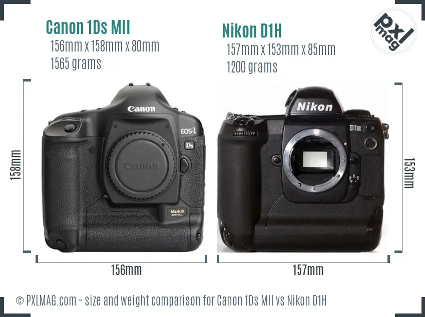Canon 1Ds MII vs Nikon D1H size comparison