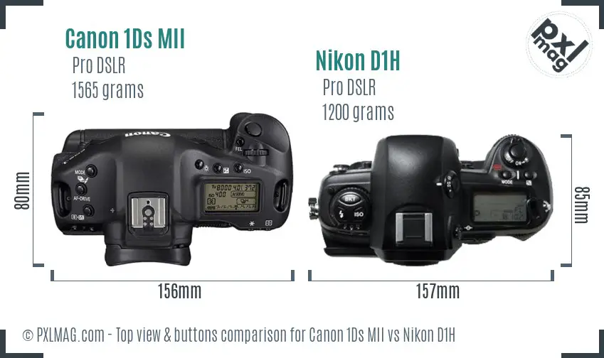Canon 1Ds MII vs Nikon D1H top view buttons comparison