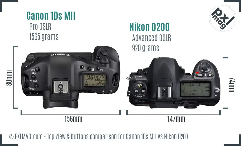 Canon 1Ds MII vs Nikon D200 top view buttons comparison Canon 1Ds MII vs Nikon D200 top view buttons comparison