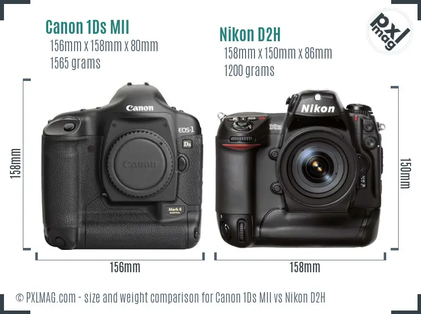 Canon 1Ds MII vs Nikon D2H size comparison