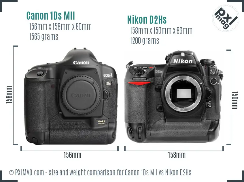 Canon 1Ds MII vs Nikon D2Hs size comparison