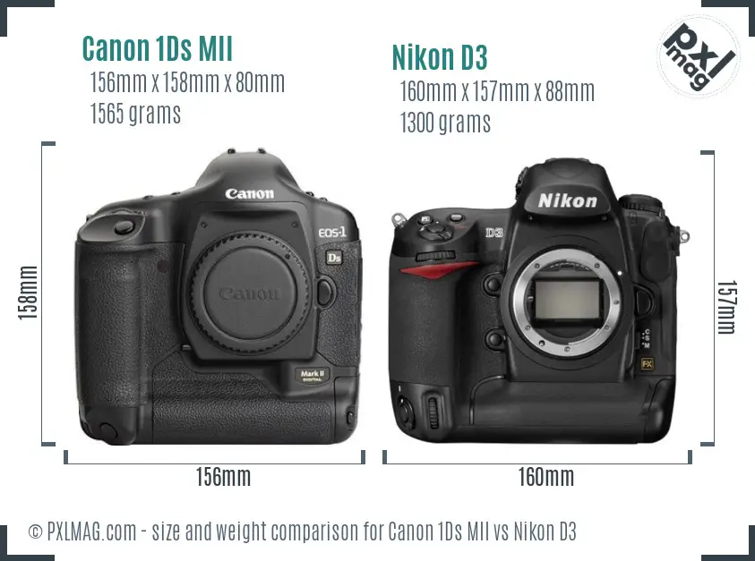 Canon 1Ds MII vs Nikon D3 size comparison