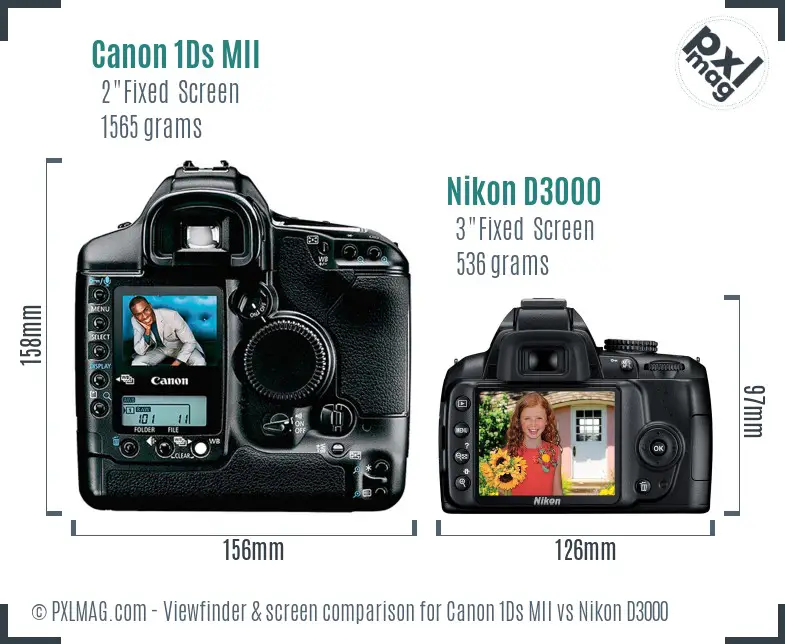 Canon 1Ds MII vs Nikon D3000 Screen and Viewfinder comparison