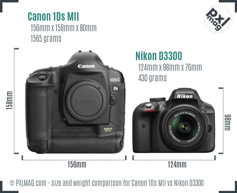 Canon 1Ds MII vs Nikon D3300 size comparison