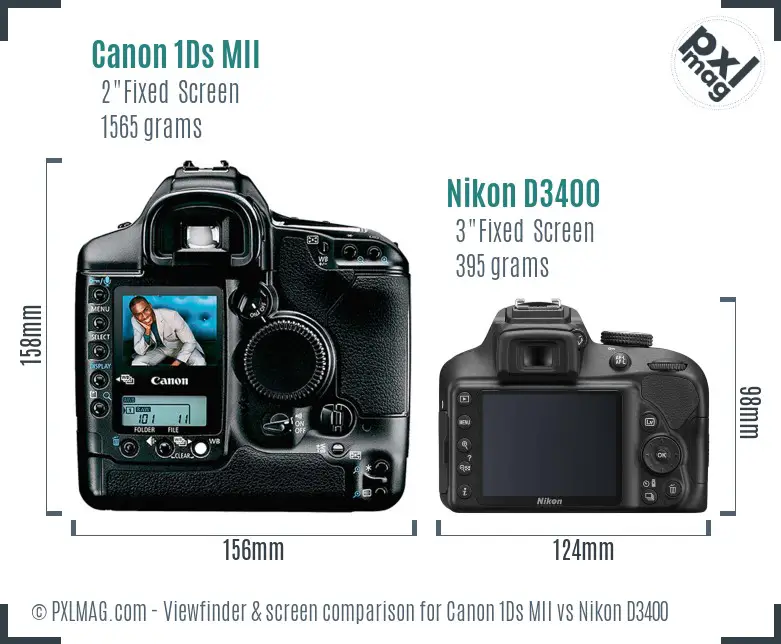 Canon 1Ds MII vs Nikon D3400 Screen and Viewfinder comparison Canon 1Ds MII vs Nikon D3400 Screen and Viewfinder comparison