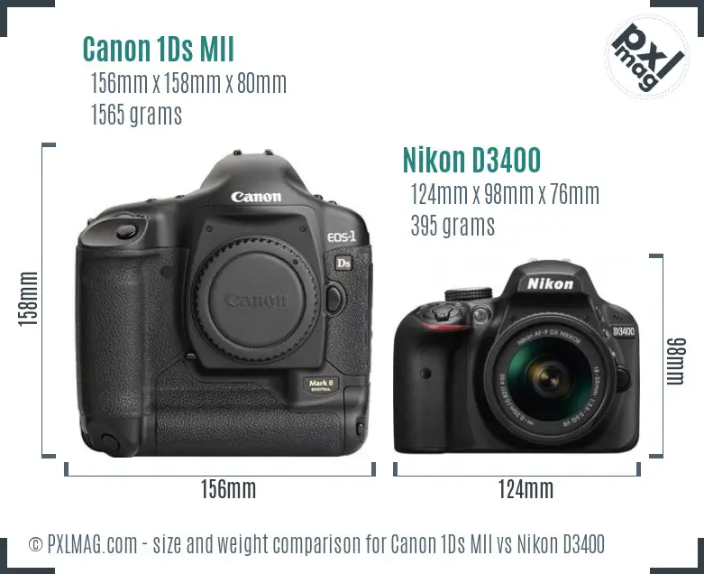 Canon 1Ds MII vs Nikon D3400 size comparison Canon 1Ds MII vs Nikon D3400 size comparison