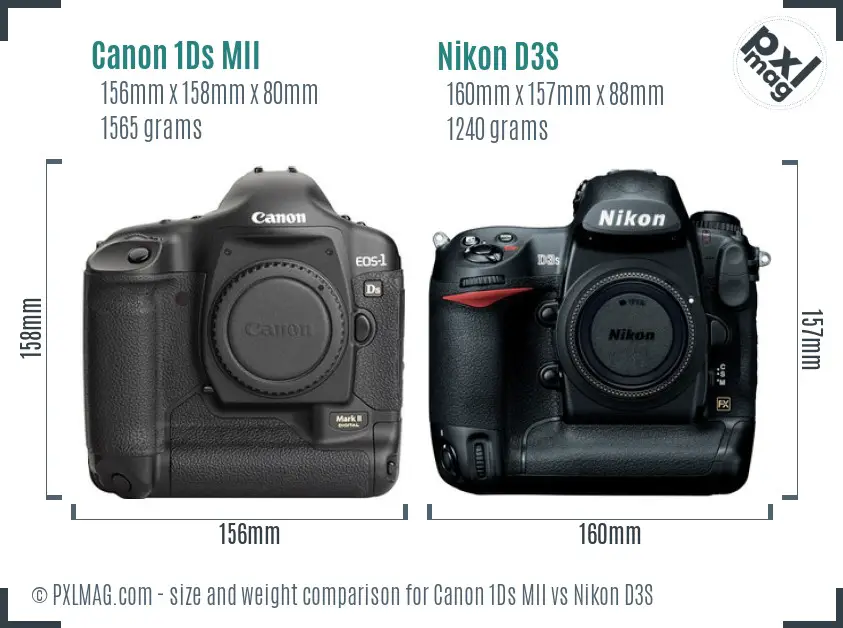 Canon 1Ds MII vs Nikon D3S size comparison