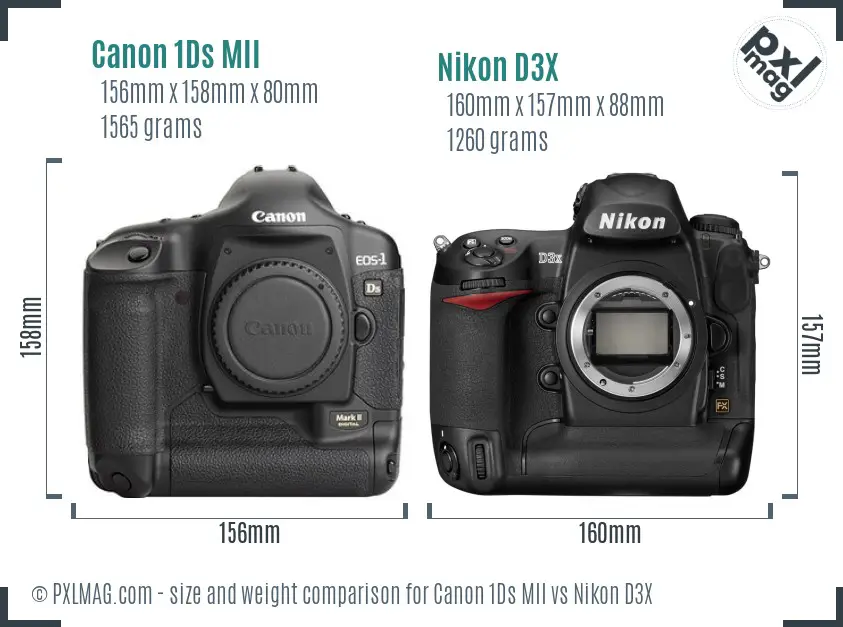 Canon 1Ds MII vs Nikon D3X size comparison