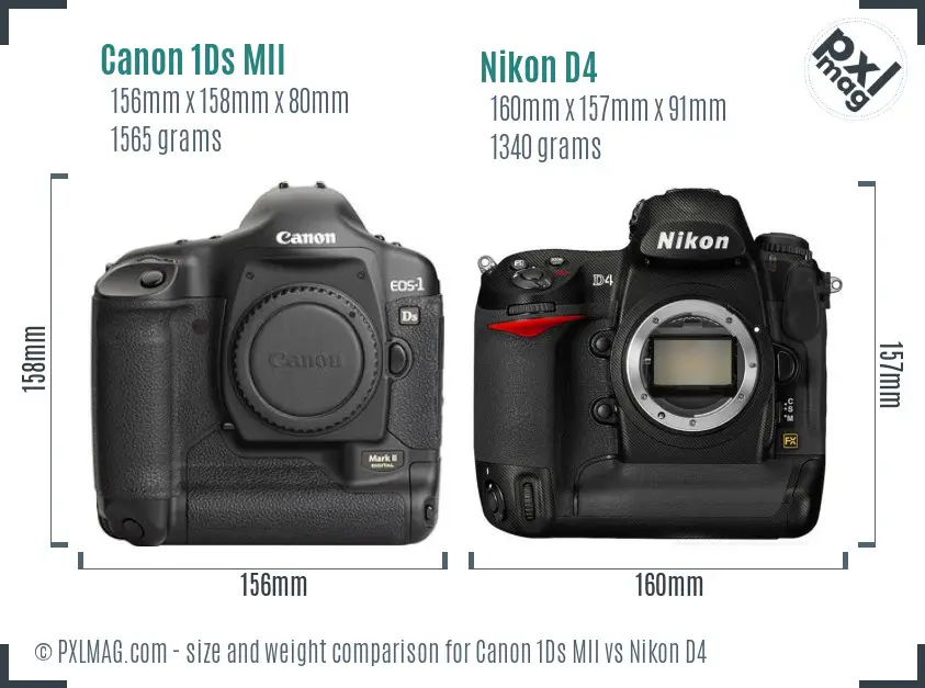 Canon 1Ds MII vs Nikon D4 size comparison