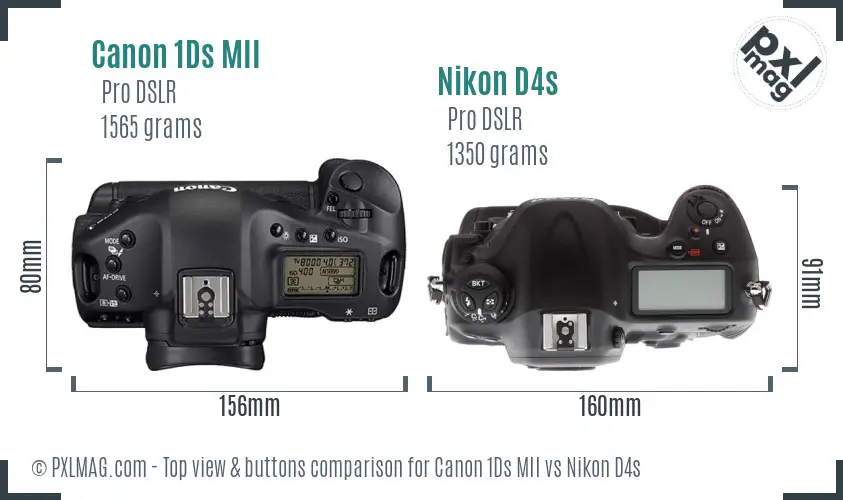 Canon 1Ds MII vs Nikon D4s top view buttons comparison