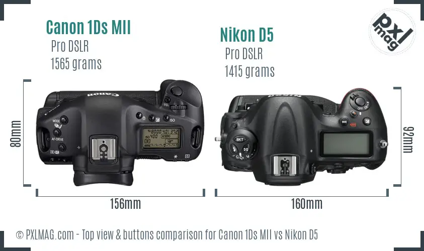 Canon 1Ds MII vs Nikon D5 top view buttons comparison