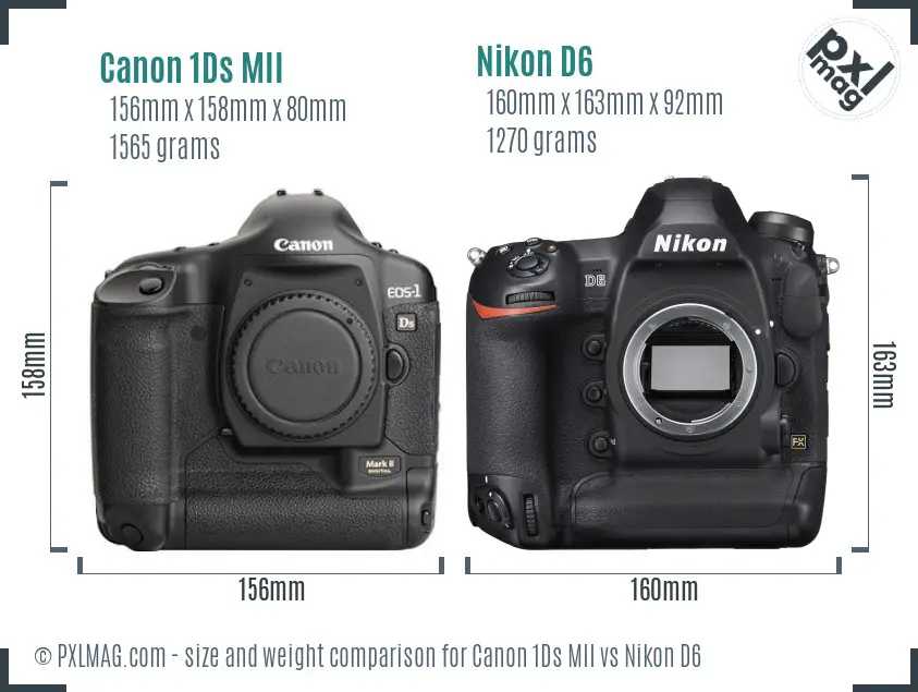 Canon 1Ds MII vs Nikon D6 size comparison