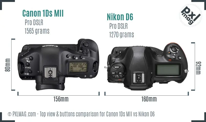 Canon 1Ds MII vs Nikon D6 top view buttons comparison