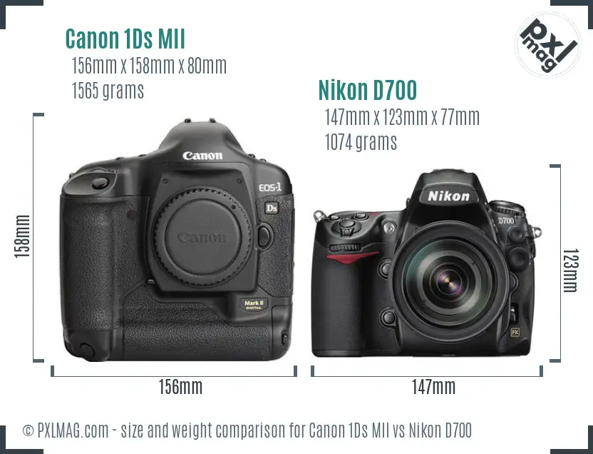 Canon 1Ds MII vs Nikon D700 size comparison Canon 1Ds MII vs Nikon D700 size comparison