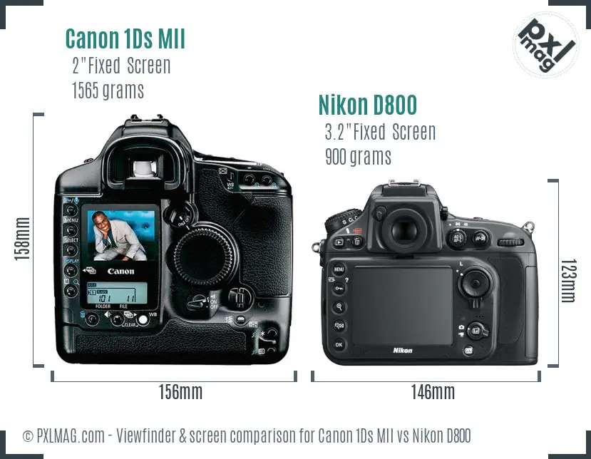 Canon 1Ds MII vs Nikon D800 Screen and Viewfinder comparison