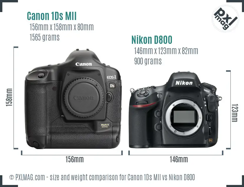 Canon 1Ds MII vs Nikon D800 size comparison