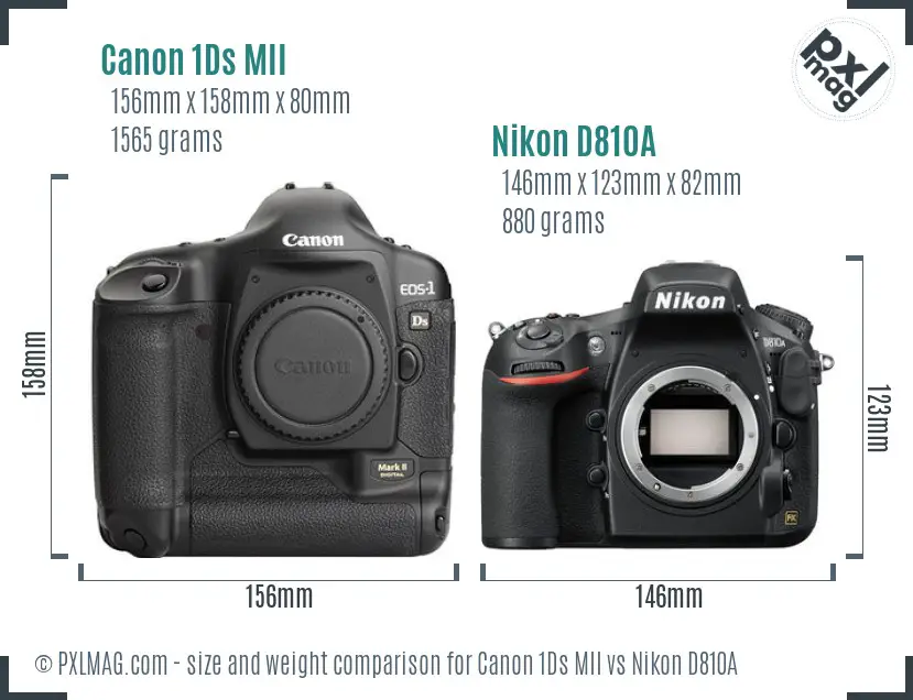 Canon 1Ds MII vs Nikon D810A size comparison