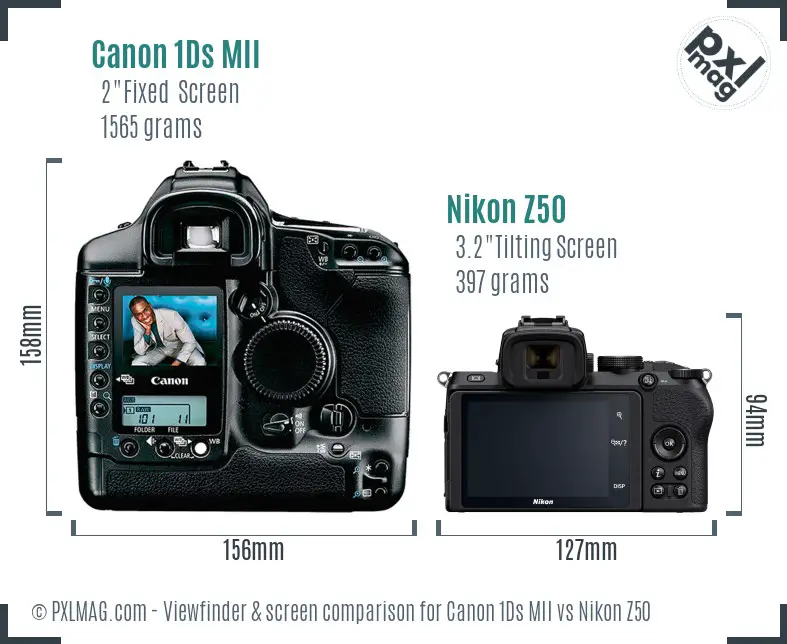 Canon 1Ds MII vs Nikon Z50 Screen and Viewfinder comparison Canon 1Ds MII vs Nikon Z50 Screen and Viewfinder comparison